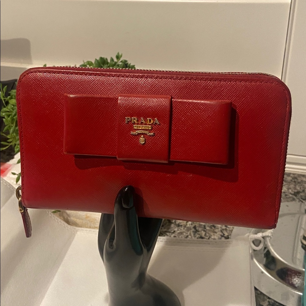 Prada Bow Saffiano leather zip wallet